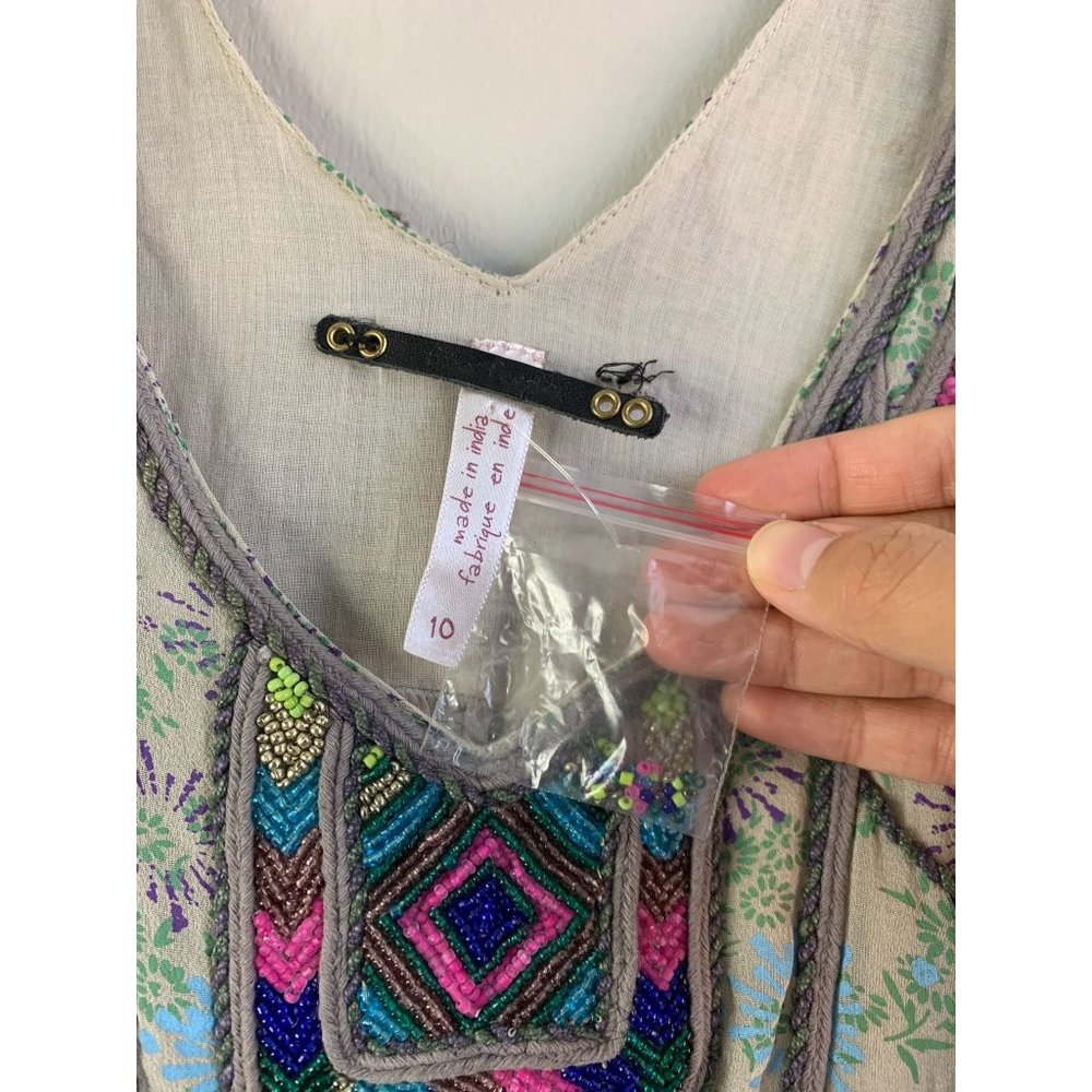 Free People Pale Mint Embroidered Tunic with Purple Trim - Picture 6 of 13